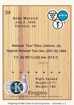 1990 Collect-A-Card Kingpins #34 Andy Marzich Back
